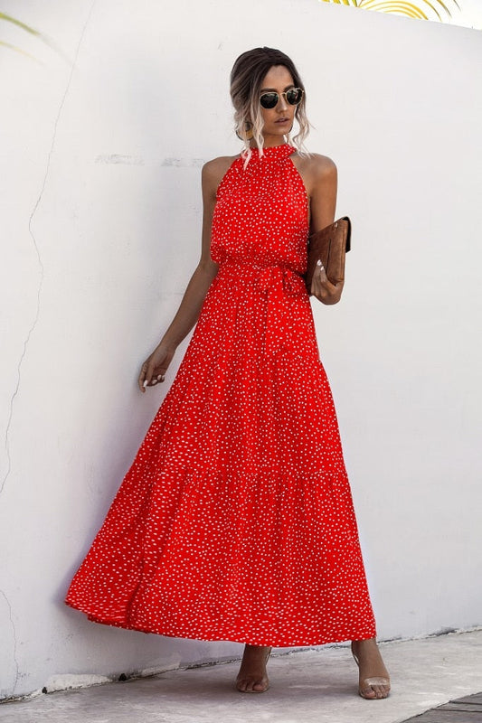 Sixsr Summer Elegant  beach Women Dress long Print Flowers Polka-dot strap Ladies Halter boho Dress Vintage party ladies Dress