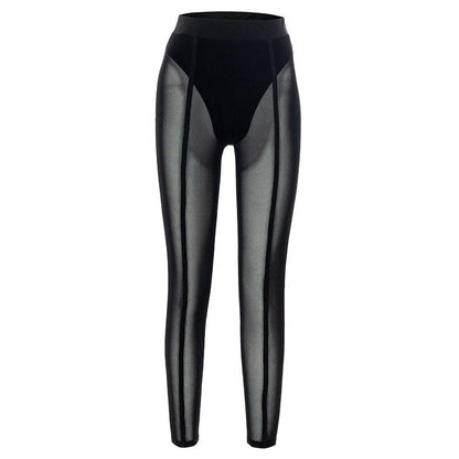 Sixsr New Sexy See-through Black High Waist Long Trousers Casual Sweatpants Women Autumn Elastic Pencil Pants Mesh Leggings
