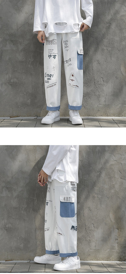 Straight Denim Jeans Men Graphic Printed Jeans 2024 Streetwear  Jeans Man Wildleg Pants Hip Hop Korean Harajuku Fashion Pants