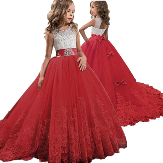 sixsr Red Girl Lace Embroidery Christmas Birthday Party Dress Flower Wedding Gown Formal Kids Dresses For Girls Teen Clothes 6 14 Yrs
