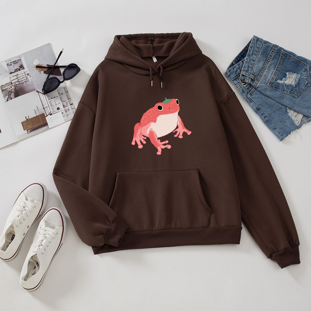 Sixsr winter night out outfit Frog Sweatshirt Oversized Clothes Harajuku Long Sleeve Hooded Kawaii Hoodie for Girls Women Hoodies Pocket Pink Sweatshirts