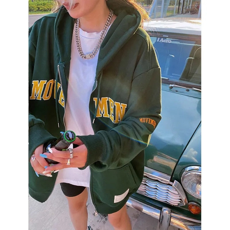 Sixsr Y2K Vintage Oversized Women Hoodies Harajuku Aesthetic Zip Up Hooded Sweatshirt Top Long Sleeve E Girl Clothes Casual ins