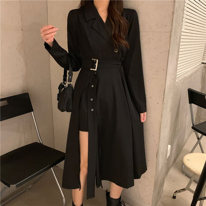 Sixsr Long Sleeve Dresses Women Bandage Punk Streetwear Hipster Vestidos Mujer Elegant Popular Side Slit A-Line Charm Vintage Ulzzang