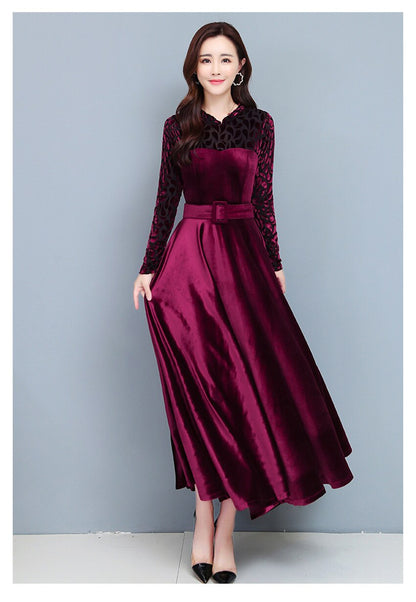 Sixsr High Quality Fashion Vintage Velvet Dress Winter Dresses Women Long Sleeve Evening Party Dress For Middle Age Mom Vestidos