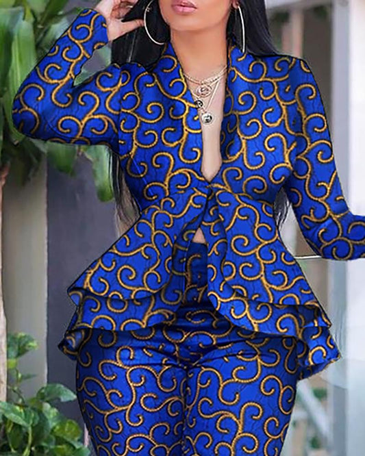 sixsr  Two Piece Set Women Long Sleeve Solid Ruffles Design Top & Skinny Pencil Pant Sets Women Autumn Winter Outfits