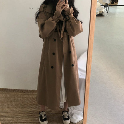 Sixsr Chic Women Trench Coat Casual Women's Long Outerwear Loose Overcoat Autumn Winter Fashion Double-breasted Windbreaker Femme