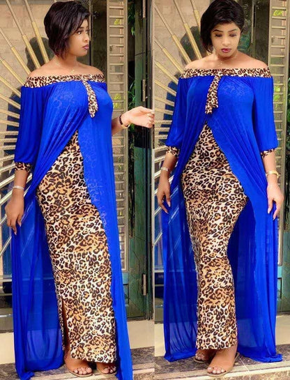 Sixsr Leopard Loose Bodycon Fashion outdoor WomenMaxi  Dress Leisure Patchwork Strapless Sexy Ethnic Style African vestidos