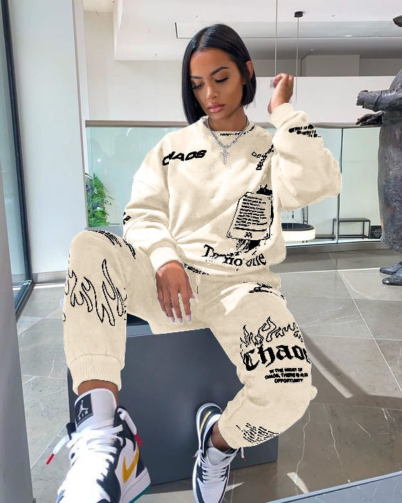 Sixsr Trends Women Tracksuit 2 Piece Set Autumn Letter Print Oversized Hoodies Sweatshirt Joggers Pants Suit Sweatpants Outfits Matching Set