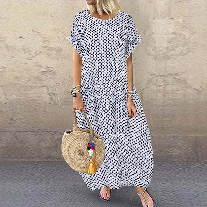 Sixsr Women Crew Neck Short Sleeve Long Dresses