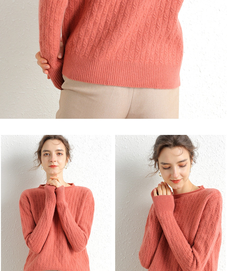 100% Merino Wool Cashmere Sweater Women Winter Warm O-Neck Long Sleeve Ladies Pullover knitted Autumn Jumper Vintage Sweater