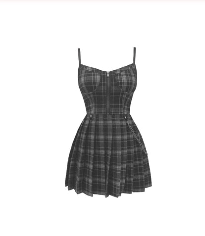 Sixsr Ruibbit Spring Autumn Preppy style Gothic Girls Sexy Sling Dress Red Balck Pleated Plaid  Women Sleeveless Mini Short Dresses