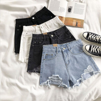 Casual High Waist Denim Shorts Women Summer  Pocket Tassel Hole Ripped jeans Short Female Femme Short Pants Women