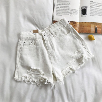 Casual High Waist Denim Shorts Women Summer  Pocket Tassel Hole Ripped jeans Short Female Femme Short Pants Women