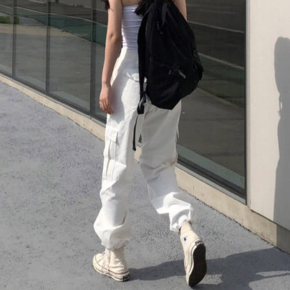 Sixsr Button Pockets Patchwork Cargo Pants Women Streetwear High Waist Trousers Women Fashion Pencil Pants Joggers Women