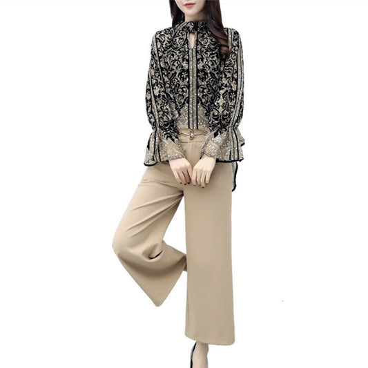 sixsr Fashion Trends Chiffon Pantsuits Women Wide Leg Pant Suits For Mother of the Bride Outfit Formal Wedding Office Ladies 2 Two Piece Set Clothes