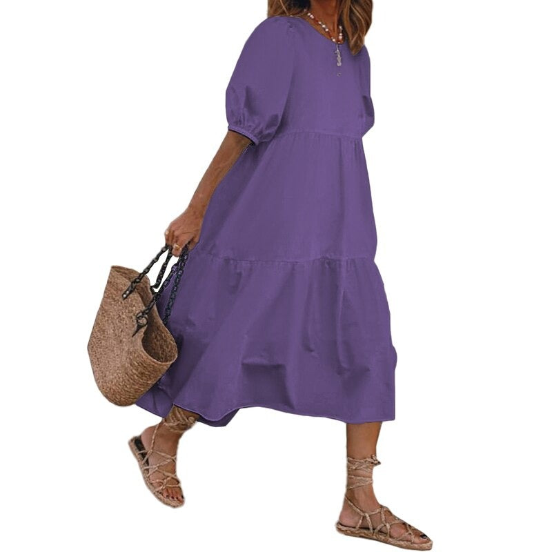 Sixsr Summer Dress Elegant Party Mid-Calf Dress Women'Summer Sundress Bohemian Beach Sundress Casual Vestido Plus Size