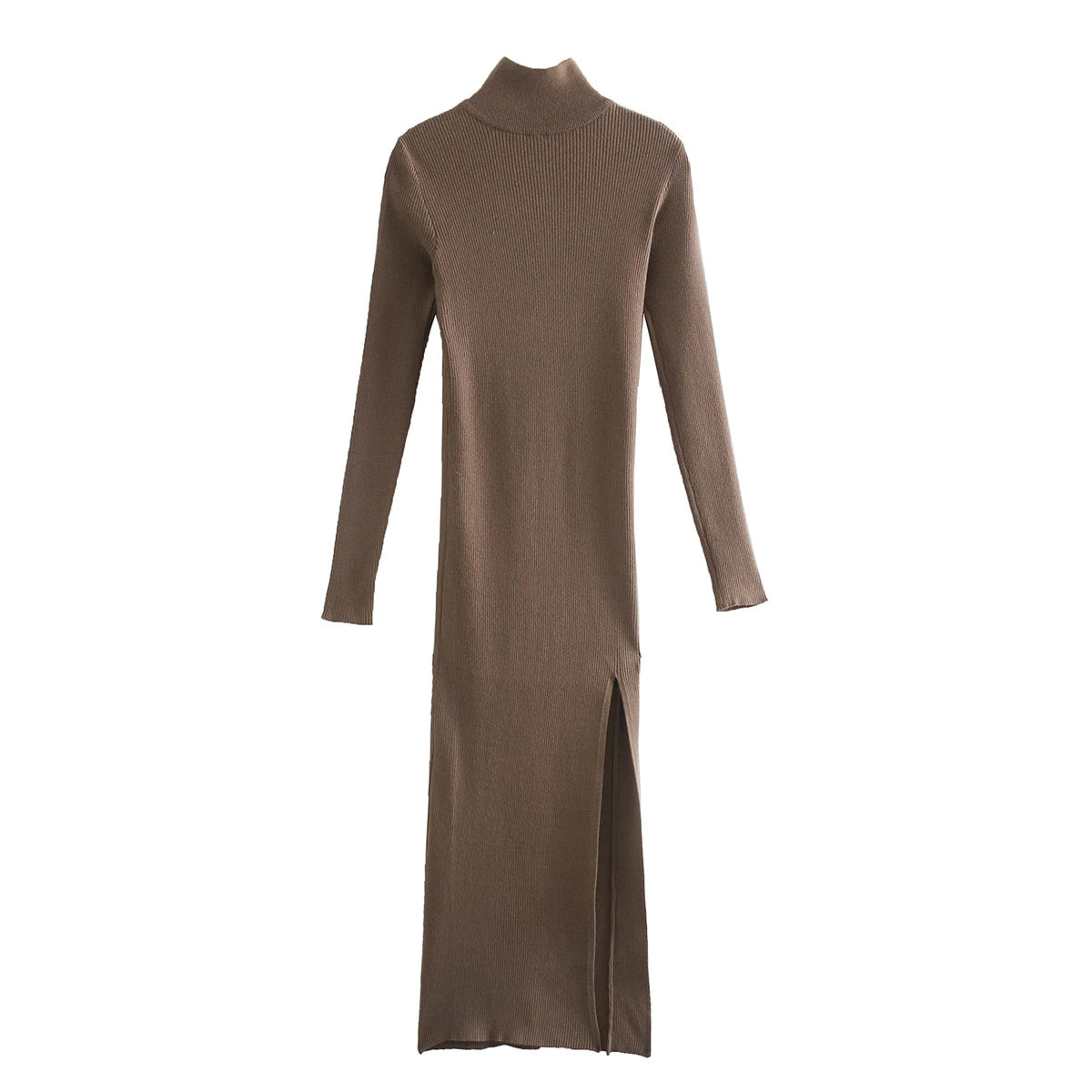 Sixsr Dress Women Long Sleeves High-Neck Elastic Midi Dress Fashion Elegant Chic Lady Knit Sweater Dresses Women robe femme