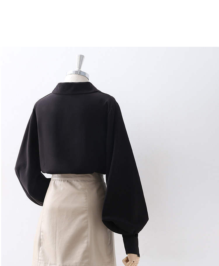 Sixsr Lantern Sleeves Vintage Shirts Women Elegant White Womens Blouse with Lush Sleeves  Fashion Button Up Shirt Black