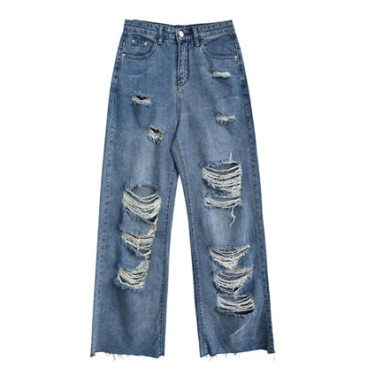 Sixsr Spring And Autumn women's ripped jeans high waist loose straight pants wide leg pants women's jeans Y2K high street jeans