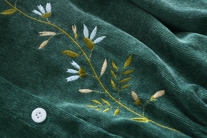 Sixsr Mori Girl Vintage Corduroy Women Shirt Dress Floral Embroidery Elegant Autumn Winter Dresses Midi Dresses For New Year