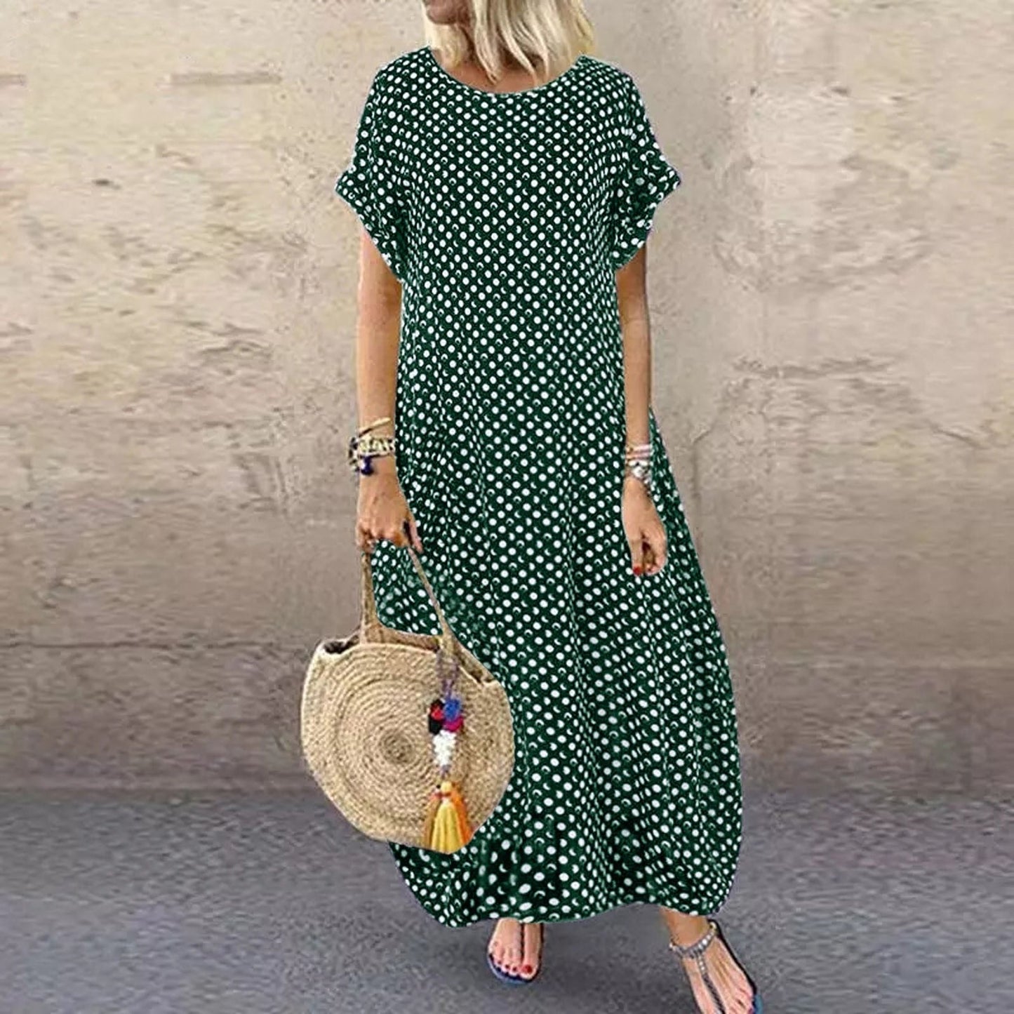 Sixsr Women Crew Neck Short Sleeve Long Dresses