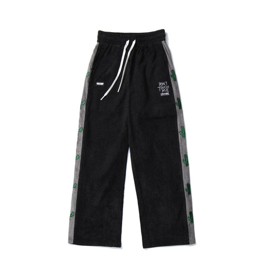Sixsr American Sweatpants Men and Women Side Stripe Plant Embroidery Joggers Trousers Pants Elastic Waist Straight Baggy Streetwear