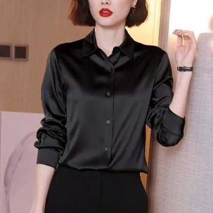 Sixsr Brand Quality Luxury Women Shirt Elegant Office Button Up Long Sleeve Shirts Momi Silk Crepe Satin Blouses for Women Fashion  Business Ladies Top