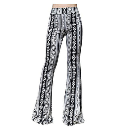 Spring Autumn Bell Bottom Pants Women Streetwear Flare Pants Beach Trousers Ladies Fashion Elastic Print Slim Pants