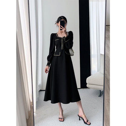 Elegant Women Dress Vintage Long Sleeve Black Y2K New Korean Fashion Casual Office Ladies High Quality Autumn Midi Female Dress