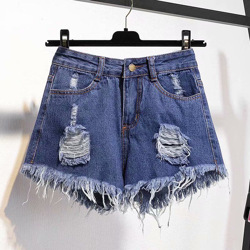 Casual High Waist Denim Shorts Women Summer  Pocket Tassel Hole Ripped jeans Short Female Femme Short Pants Women