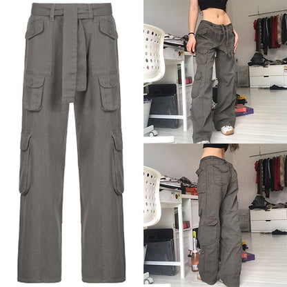 Sixsr  Women Spring Fashion Multi Pockets White Cargo Pants Women Adjustable Low Waist Baggy Wide Leg Jeans Oversized Casual Trousers Retro Bottoms Iamhotty