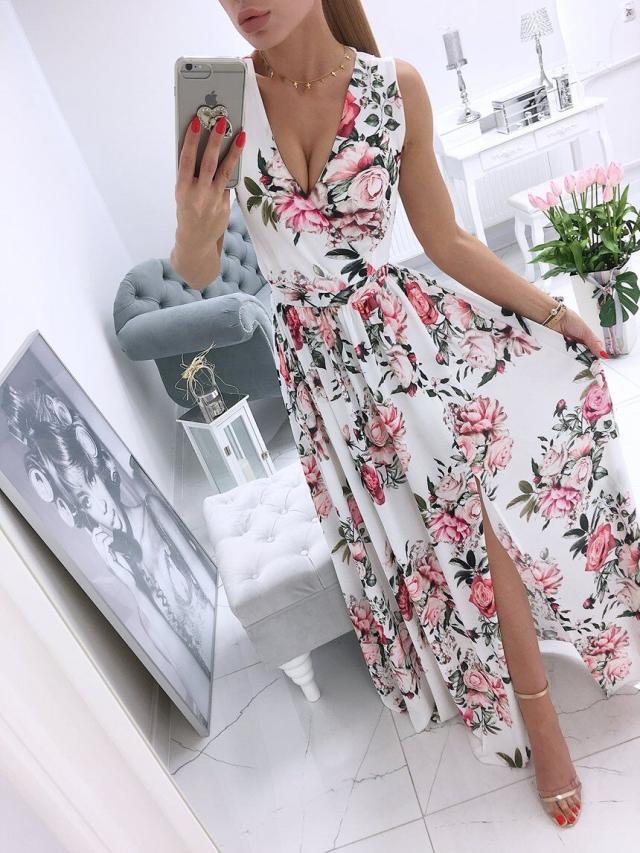 Sixsr Sexy Long Evening Dress Elegant Dress For Women V-neck Side Split Party Dresses Female Summer Fashion Casual Club Ladies Clothes