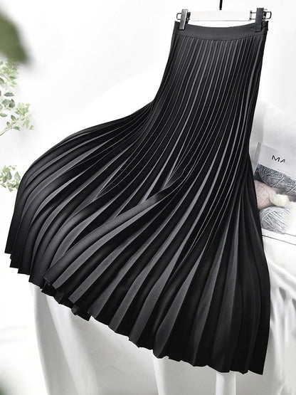sixsr Brand Designer Women Spring Autumn Elegant Chic Solid Pleated Skirt High Waist Luxury Fashion With Elastic Female C-035