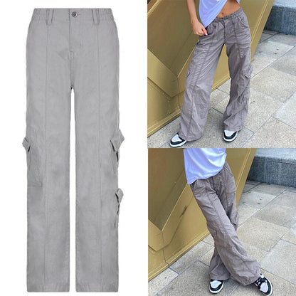 Sixsr  Women Spring Fashion Multi Pockets White Cargo Pants Women Adjustable Low Waist Baggy Wide Leg Jeans Oversized Casual Trousers Retro Bottoms Iamhotty