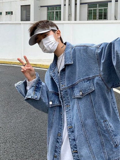 2024SS Denim Jacket Men's High Street Hip-hop Trainer Jacket Autumn Trend Streetwear All-match Preppy Oversize Punk Jeans Coat