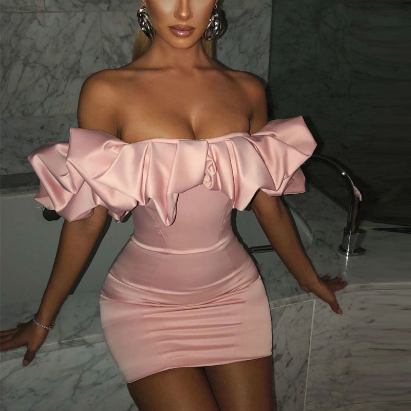 Women's Ruffled Off-shoulder Tube Top Backless Dress