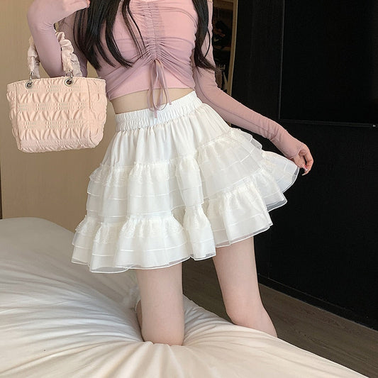 Lace High Waisted Skirt for Women  New Elegant Fashion Ball Gown Skirts Chic A Line Casual White Black Mini Skirt