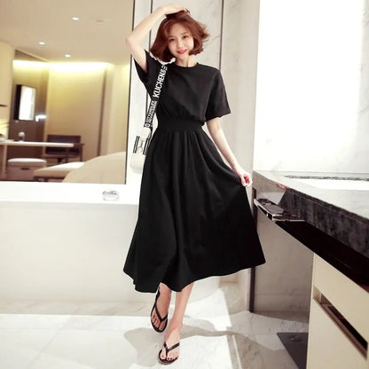 Round neck high waist Korean style dress