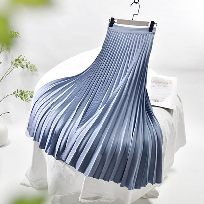 sixsr Brand Designer Women Spring Autumn Elegant Chic Solid Pleated Skirt High Waist Luxury Fashion With Elastic Female C-035