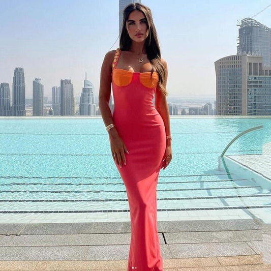 Elegant Strapless Sexy Bodycon Maxi Dress Summer Sleeveless Button Buckles Slim Bandage Long Party Women Dress Midi Vestidos