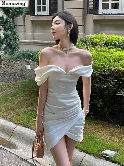 sixsr  Summer Robe New Women Elegant Off Should Midi Prom Dress Female Fashion Vestdios Ladies Evening Party Clothes