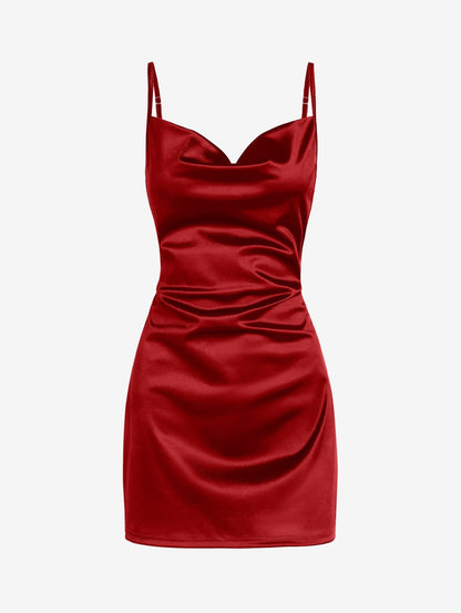 Women's Sexy Satin Dress Spaghetti Strap Slips Nightwear Side Slit Cocktail Party Silk Mini Dresses