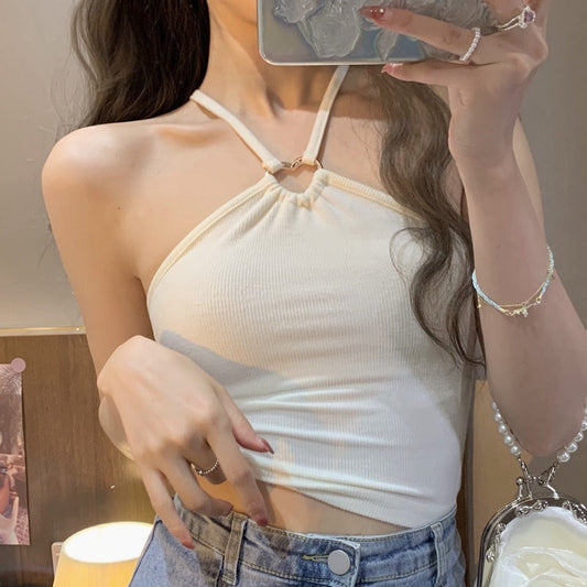Sexy Camis Tank Top for Women Spring  New Sleeveless Neck Mounted Backless Slim Tanks Fashion Solid Casual Crop Top
