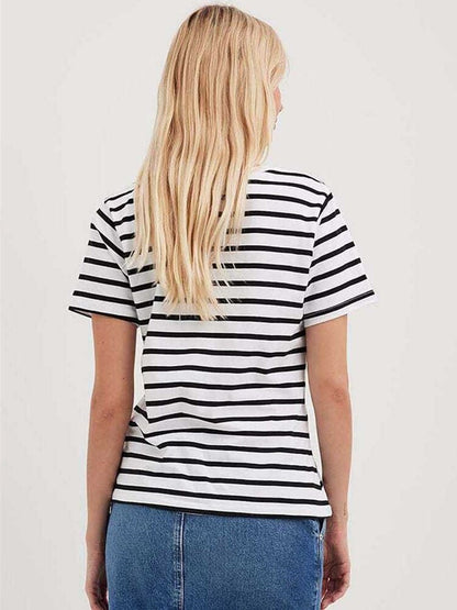 Ladies Loose Cotton Summer Short Sleeve O Neck Striped Basic T-Shirts Women T Shirt Casual Cozy Tee Tops Harajuku Shirt Female