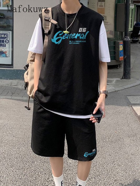 Makokuwz 2024SS Thin Basketball Sports Suit Men's High-end Short-sleeved Vest with A Set of Shorts Two-piece Hip Hop Sweatsuit