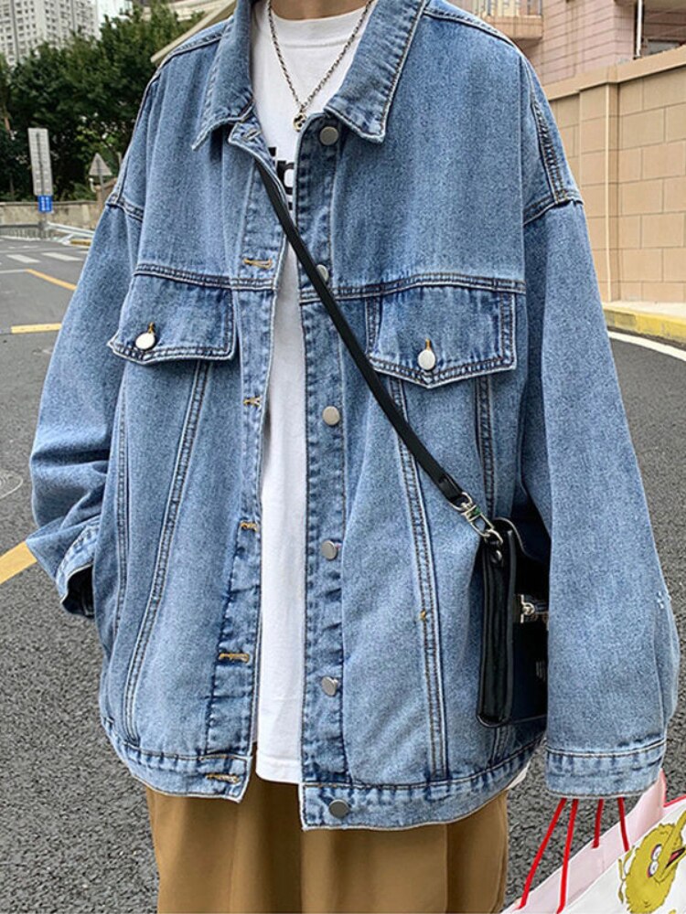 2024SS Denim Jacket Men's High Street Hip-hop Trainer Jacket Autumn Trend Streetwear All-match Preppy Oversize Punk Jeans Coat