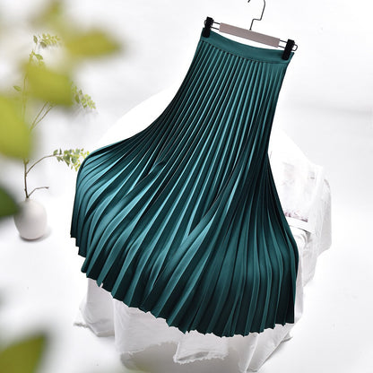 sixsr Brand Designer Women Spring Autumn Elegant Chic Solid Pleated Skirt High Waist Luxury Fashion With Elastic Female C-035