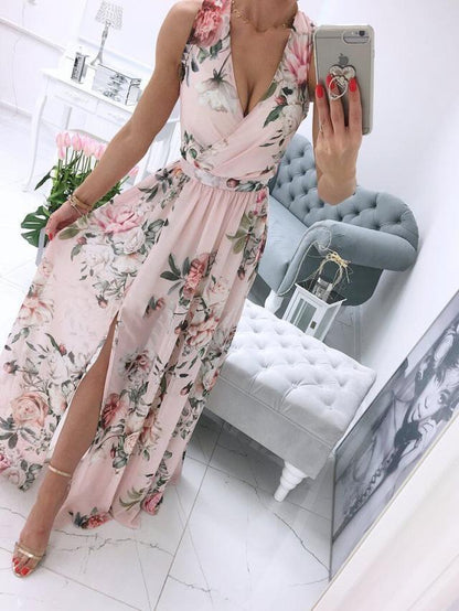 Sixsr Sexy Long Evening Dress Elegant Dress For Women V-neck Side Split Party Dresses Female Summer Fashion Casual Club Ladies Clothes