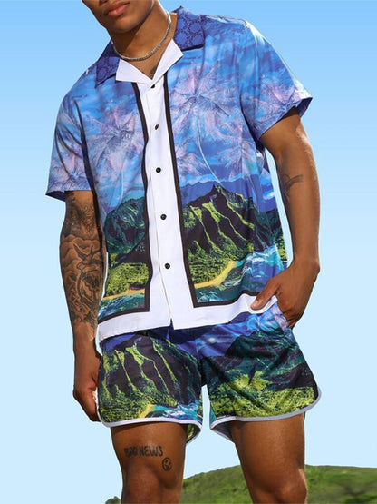 2024 Summer Fashion Men Clothing Beach Outfits Vintage Floral Printed Two Piece Sets Mens Short Sleeve Shirts And Shorts Suits