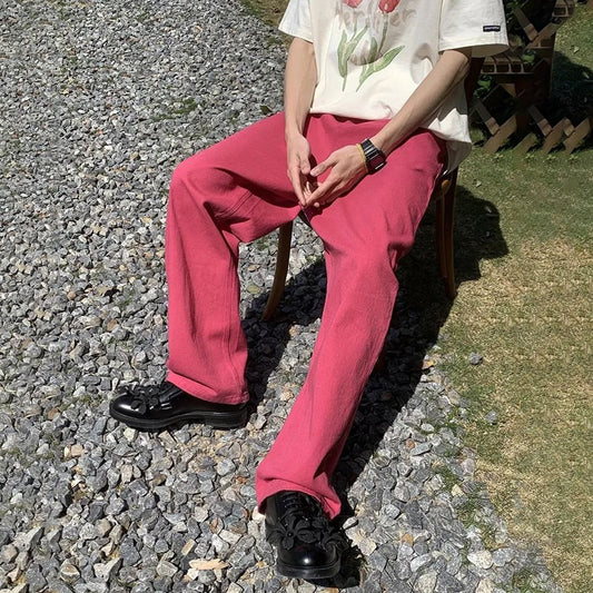 Sixsr American High Street Hip-hop Vintage Pink Jeans Mens Spring Summer Street Y2k Solid Wide-leg Jeans Pants Loose Straight Trousers